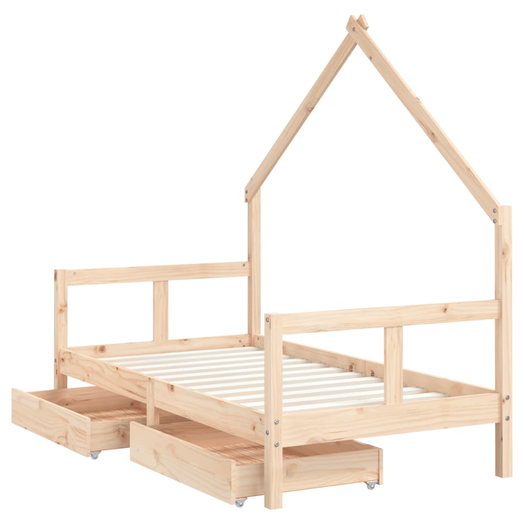 Kids Bed Frame with Drawers 80x160 cm Solid Wood Pine